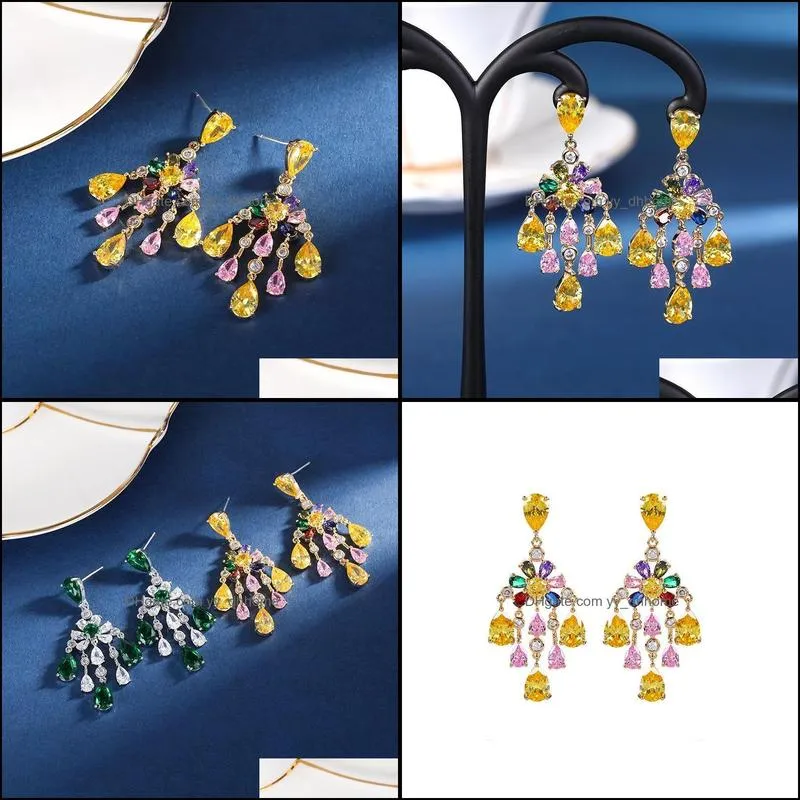 Dangle & Chandelier Bilincolor Fashion Zircon Yellow Tassel Drop Earring For Women Summer Jewelry