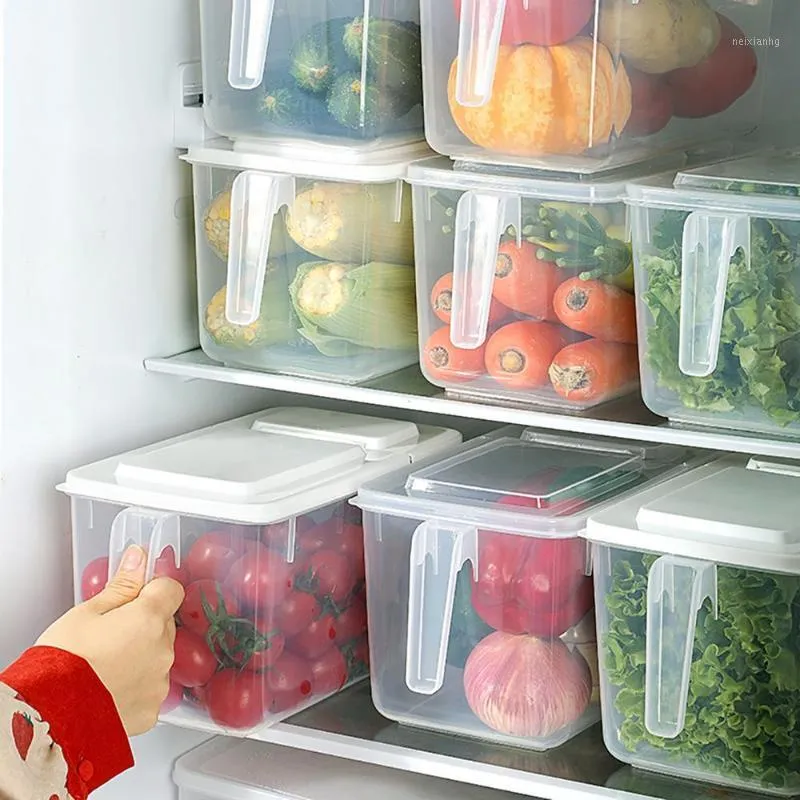 Förvaringsflaskor burkar transparent kylskåp färskt box med lock stora kapacitet grönsaker och frukttätad plastbehållare1