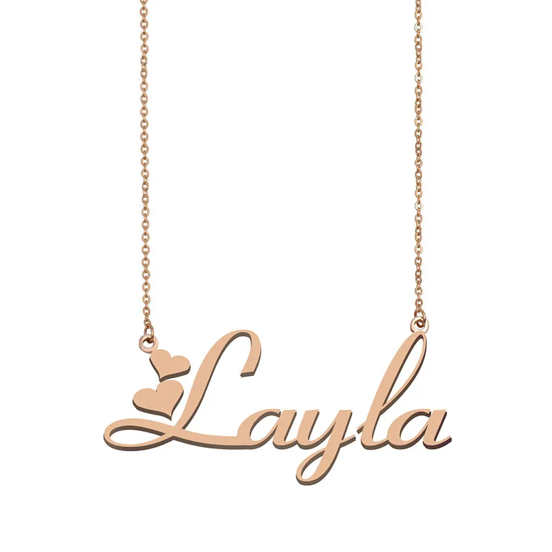 Collares con nombre Layla Colgante de acero inoxidable Personalizado Personalizado para mujeres, niñas, niños, mejores amigos, Regalos para madres, chapado en oro de 18 quilates