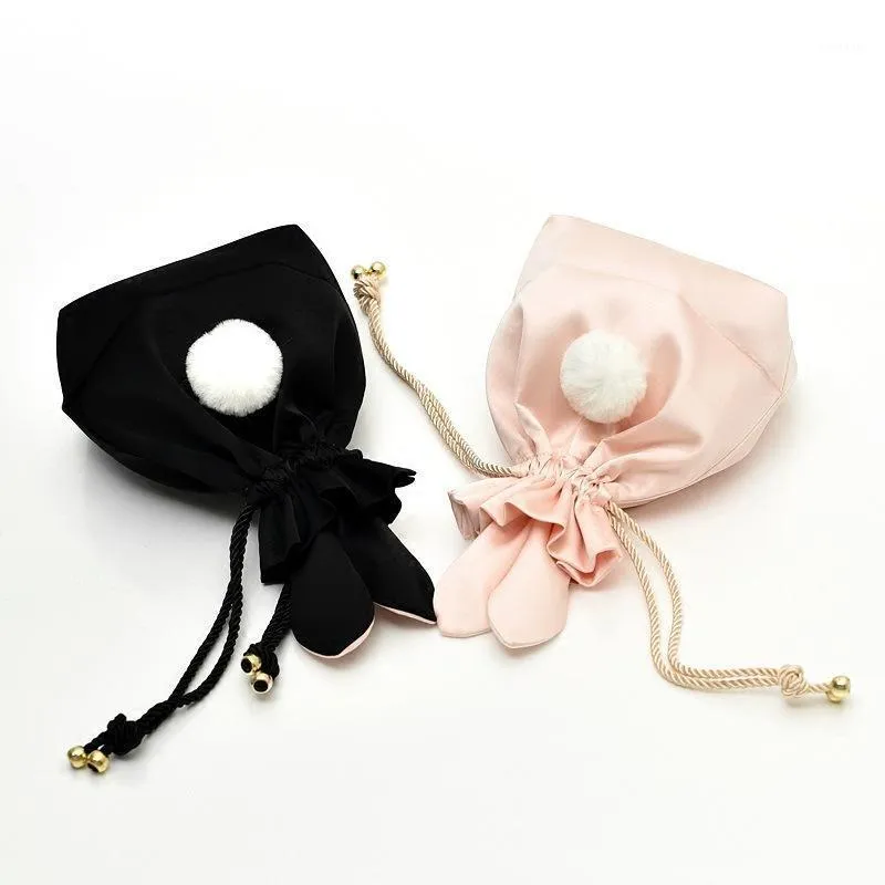 Cute Silk Pouch Bag Drawstring With Ears Portable Costmetic Easter Jewelry Organizer Drop Storage Bags