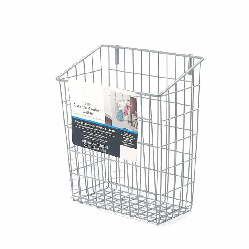 Metal Wire Hanging Over Door Kitchen Storage Organizer Basket Trash Can