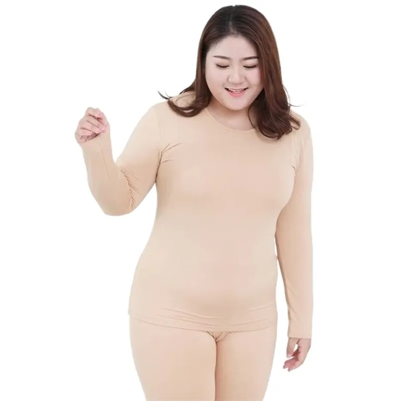 Manches longues femmes grande taille thermique longs caleçons automne femmes longs caleçons solides chauds femmes sous-vêtement thermique 3XL 4XL 5XL porter 211221