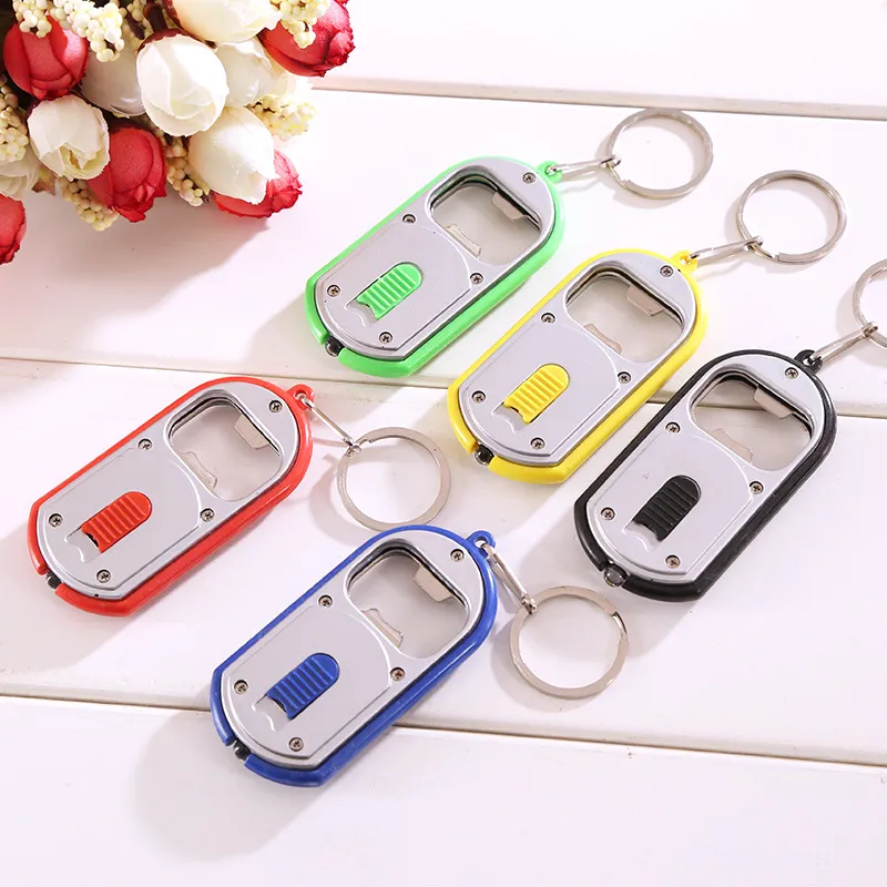 Beer Bottle Opener Portable Mini Outdoor Camping Keychain Key Ring LED Light Flashlight Torch Wine Bottles Openers Multifunctional JY1094