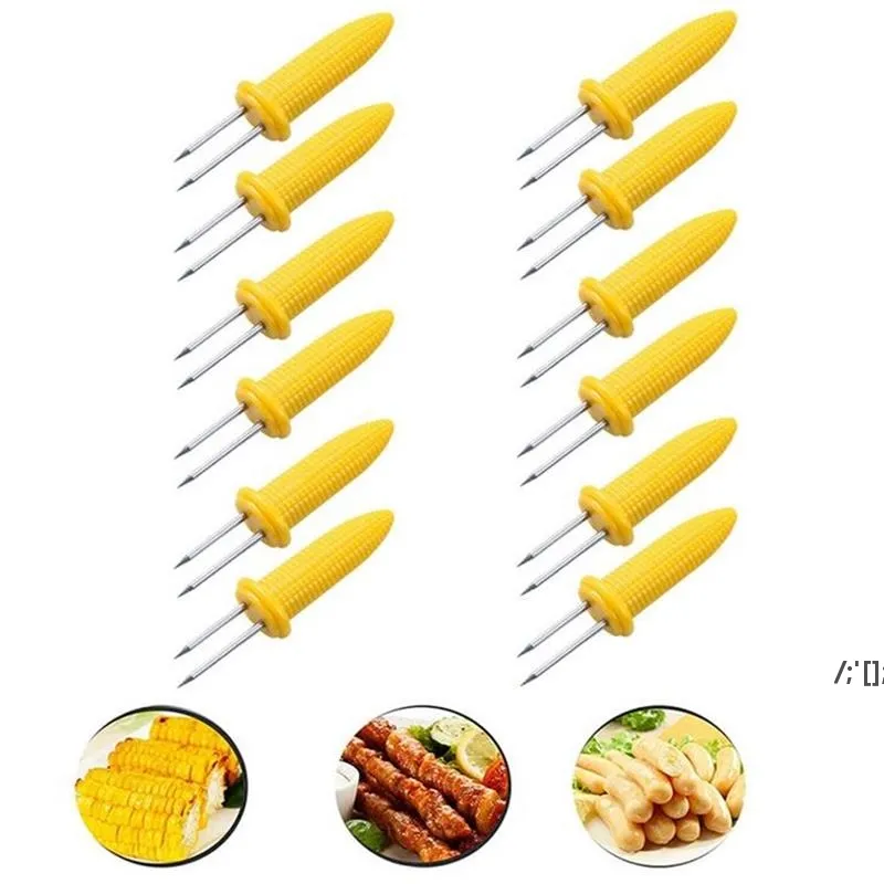 Stainless Steel BBQ Corn Holder On Cob Skewers Outdoor Mini Fruit Forks For Barbecue And Kitchen