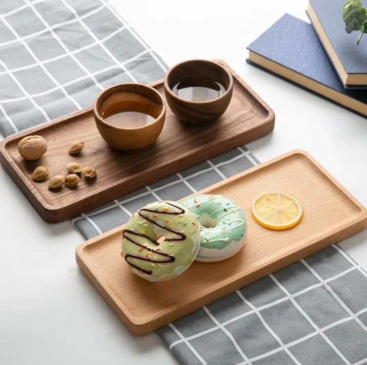 Walnut Beech Wood Rectangel Square Träkaka Rätter Hem Hotell School Dessert Servering Bricka Trä Sushi Plate Sn1614