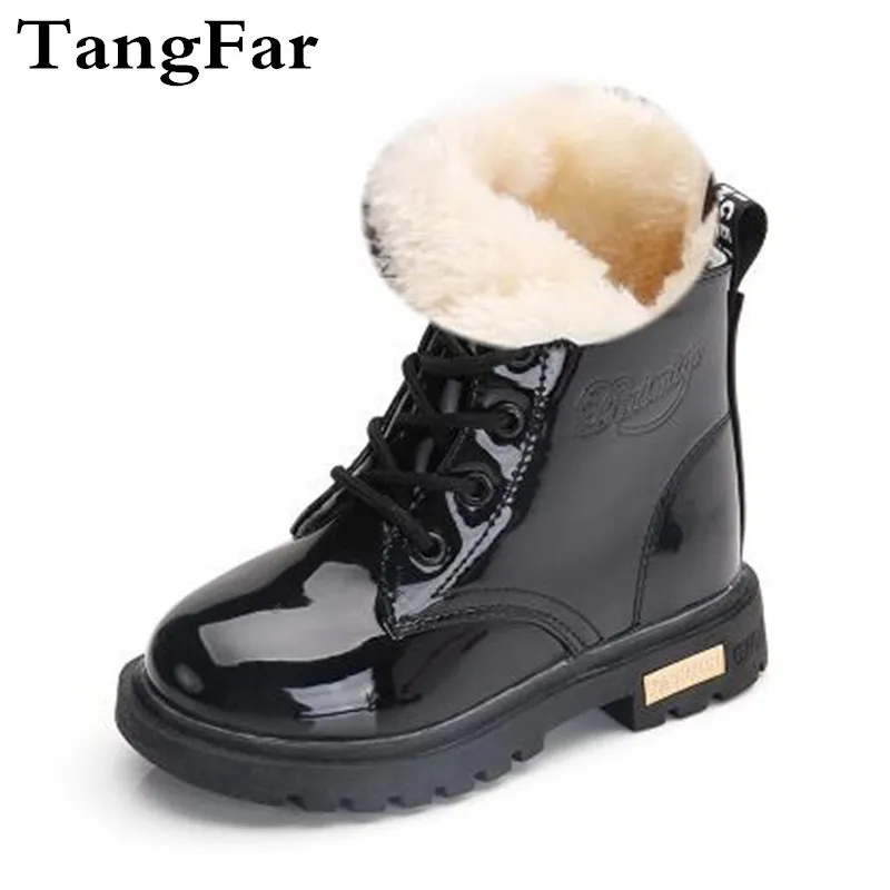 BAMBINI Stivali di gomma Bambini neri Pelle verniciata Botas Ragazzi Ragazze Stivali da neve peluche impermeabili Scarpe da ginnastica per bambini Bottes Enfant LJ200911