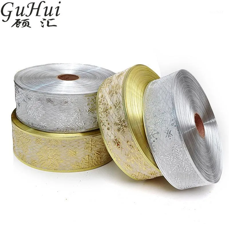 10M Goldene Silber Geschenk Seite Schneeflocke Wrap Band Hochzeit Gunsten Dekor Party Dekoration Bogen Weihnachten Baum Anhänger Drop Ornament1