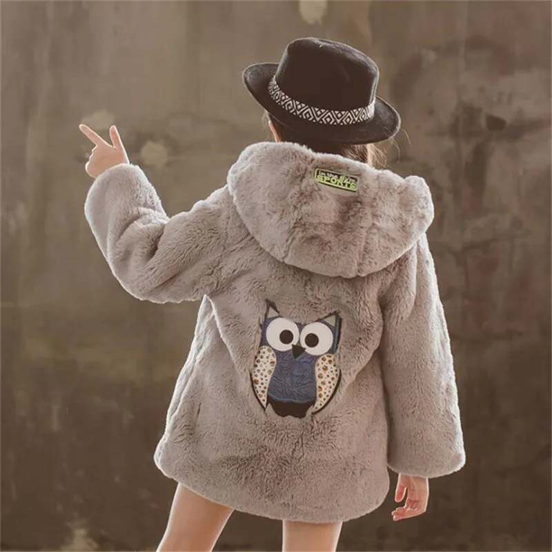 3-16 십대 소녀의 모직 자켓 코트 가을 2020 새로운 아이들의 두건이 된 가짜 모피 겨울 양모 면화 혼합 outwear LJ20117