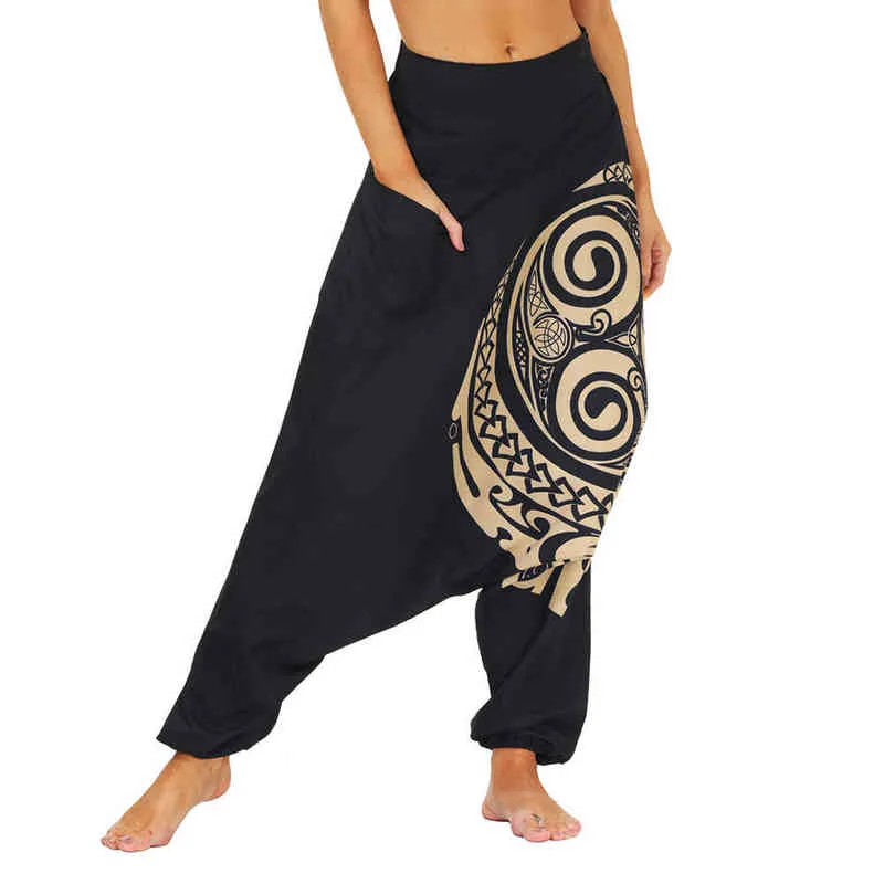 Drop Bottom Elastic Waist Fit Fit Fit Baggy Gypsy Hippie Boho Aladdin Yoga Harem Calças para mulheres e homens H1221