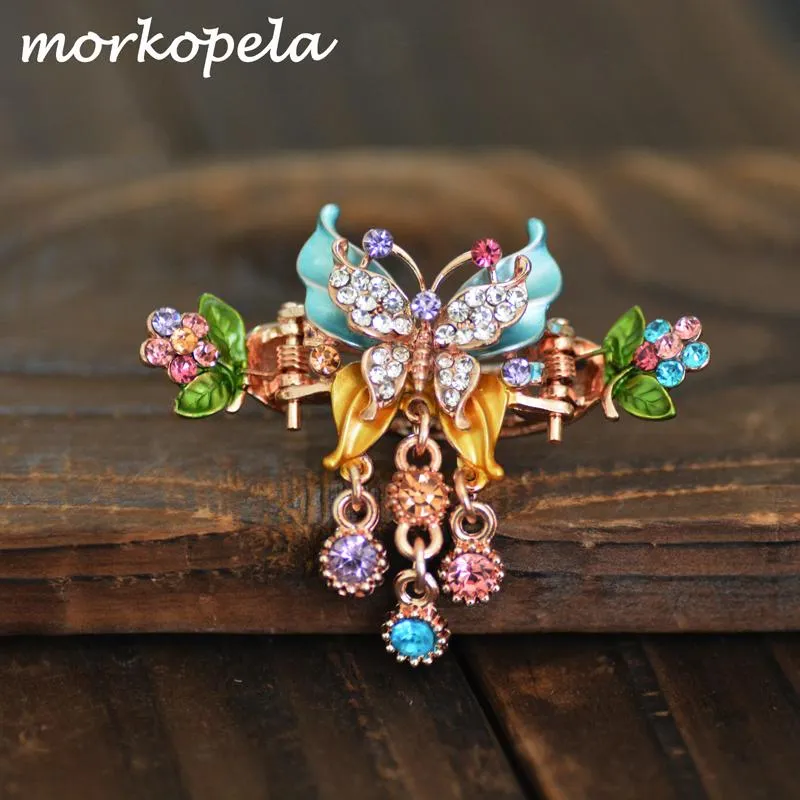 Morkopela Klipy Włosów Motyl Emalia Vintage Urok Rhinestone Hairpin Klipy Kobiety Bankiet Pazur Accessoires Party Jewelry