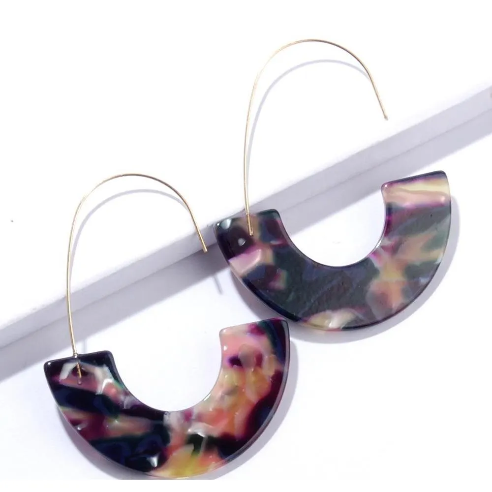 fashion leopard brand design acrylic earrings acetate tortoise shell semicircle dangle earrings big hook resin drop earring for women
