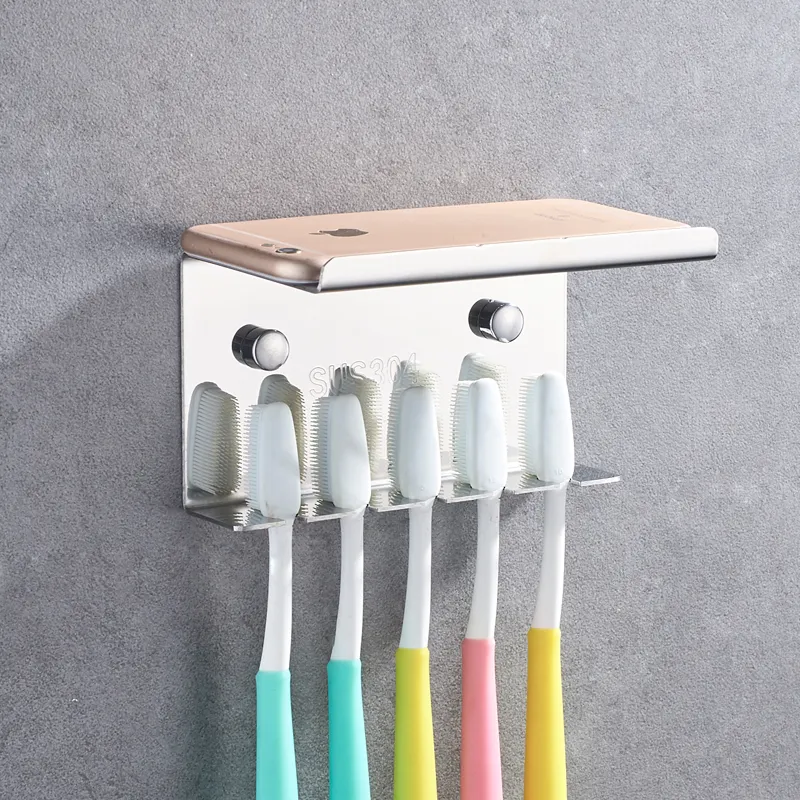 Conjunto de suporte para escova de dentes em aço inoxidável 304 para montagem na parede preto para armazenamento de escovas de dentes organizador para acessórios de banheiro T200507202o