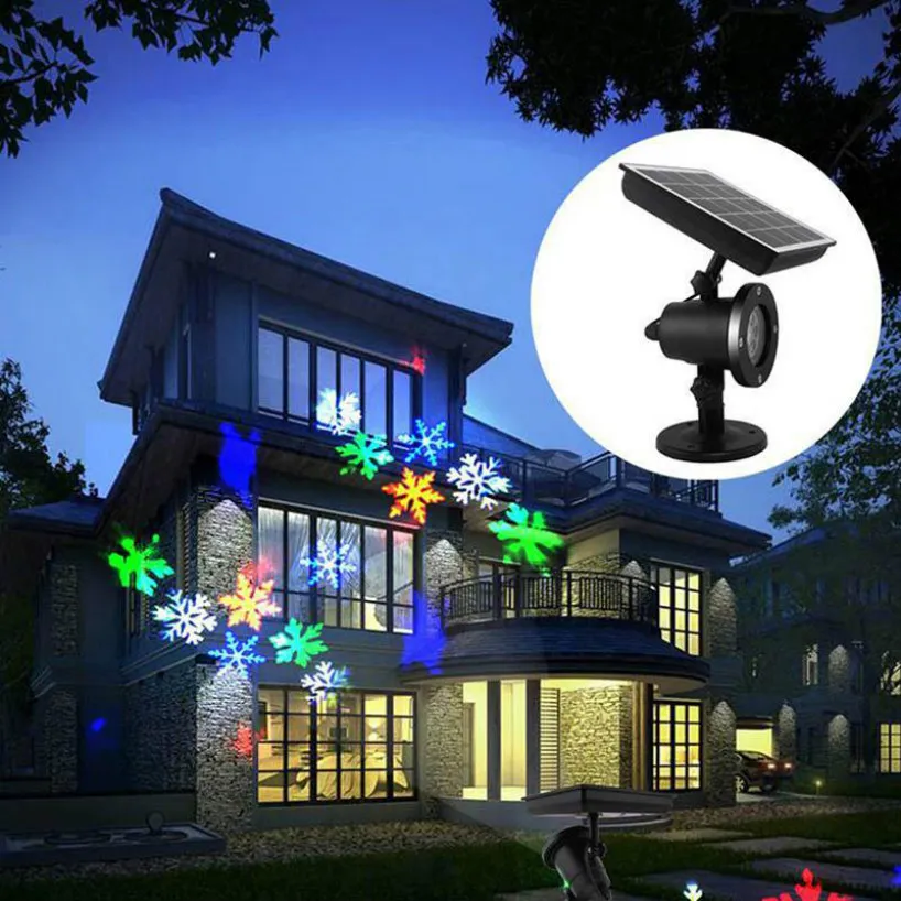 Kerst bewegende sneeuwvlok LED -effecten Projector Zonne -aangedreven laserlicht Waterdichte podiumlichten Buiten Tuinlandschap Lamp