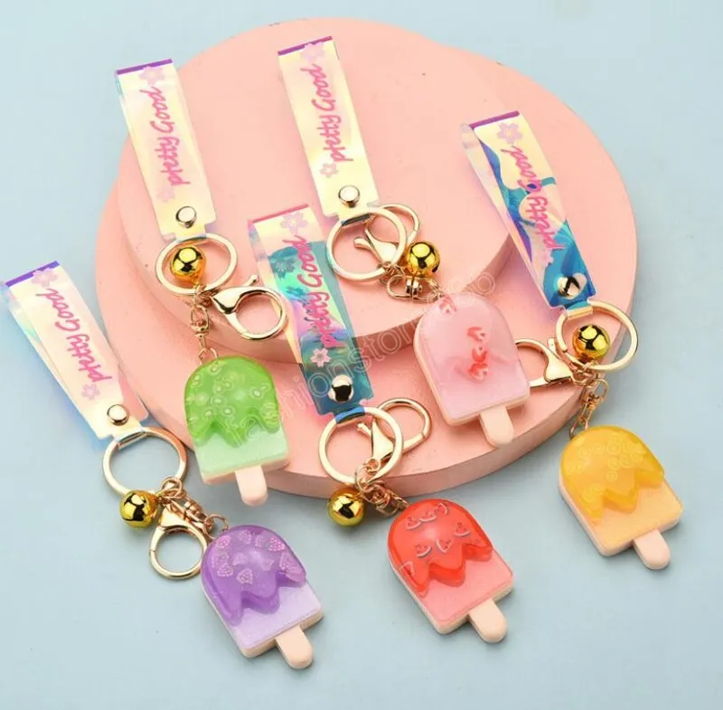 Creative Popsicle Glitter Porte-clés Quicksand Porte-clés Liquide Flottant Crème Glacée Porte-clés Sac À Dos Pendentif Couples Cadeau