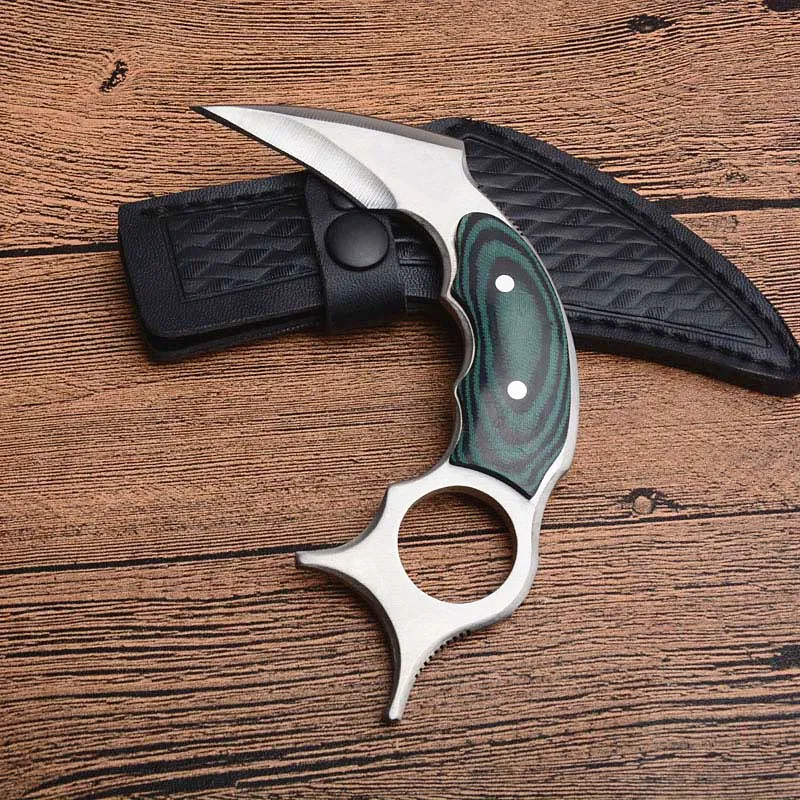 Oferta especial Karambit facas 440c lâmina de cetim completo Tang Micarta lidar com lâminas fixas garra faca tática com bainha de couro