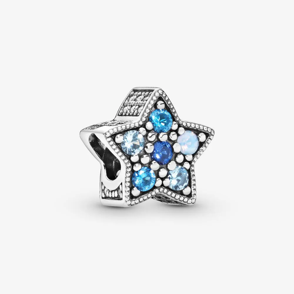 100% 925 Sterling Silver Blue Blue Star Charms Fit Oryginalny Europejski Urok Bransoletka Moda Kobiety Zaręczynowe Akcesoria Biżuteria