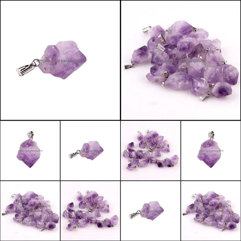 Wholesale- Natural Amethyst Point Stone Pendants Pendulum Crystal Chakra Healing Reiki Beads Free