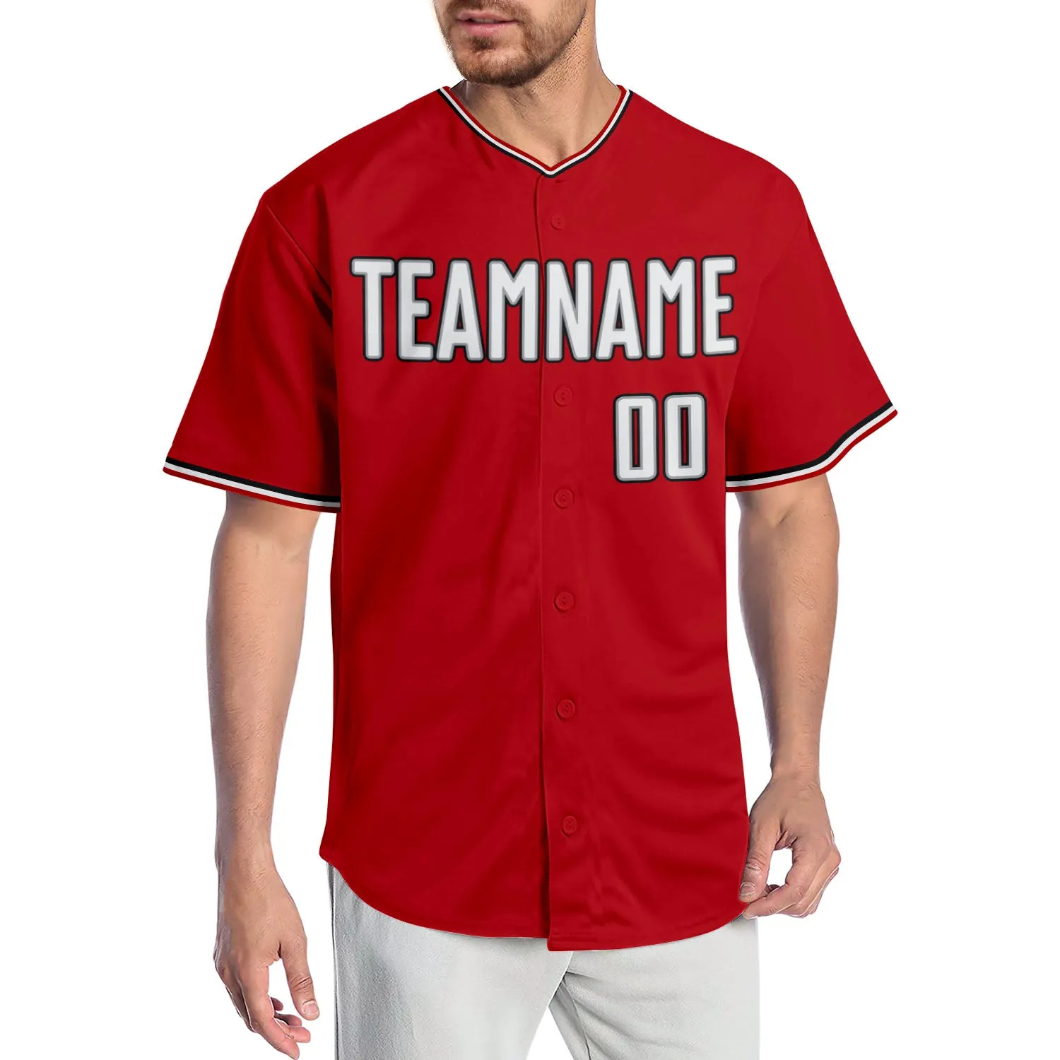 Custom Red White-Black-00899 Jersey de baseball authentique