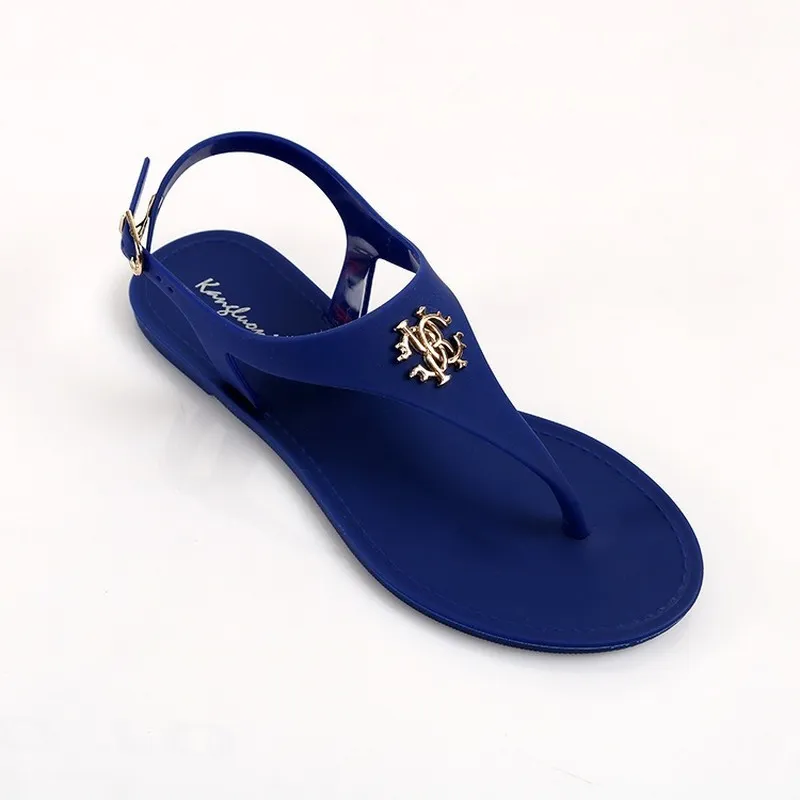 2020 Nya Damsandaler Sommarmode Peep Toe Jelly Flip Flops spänne Halkfria platta sandaler Kvinna sandalia feminina
