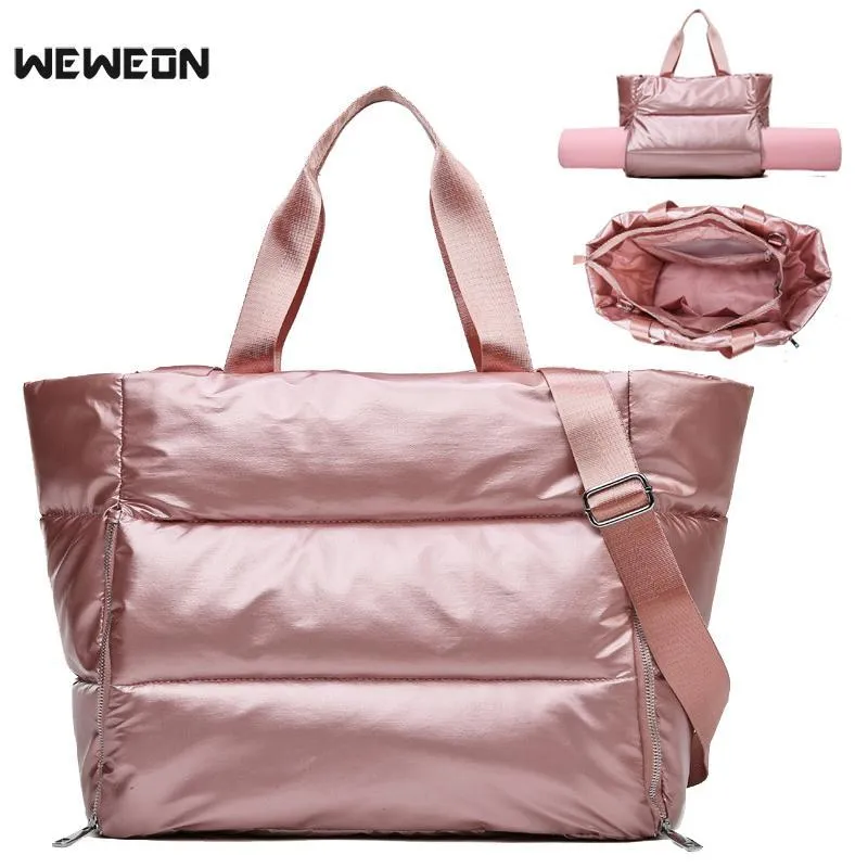 Women Waterproof Gym Sports Bag with Yoga Mat Holder Pink Weekend Travel Duffle Bag for Women Sport Fitness Shoulder Handbag Q0115