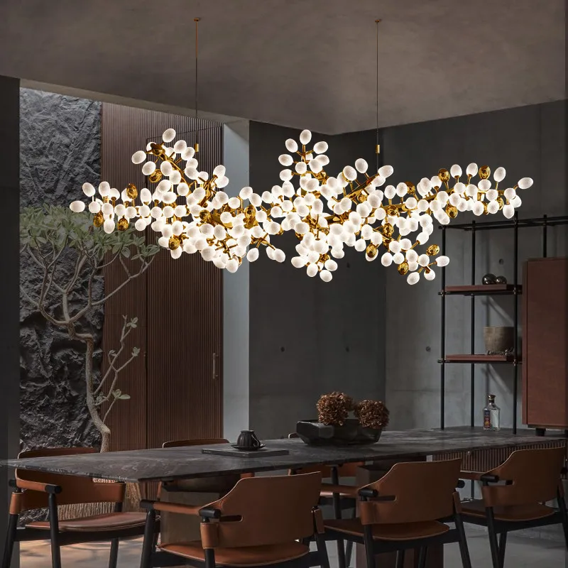 Lustre de restaurant de luxe moderne villa salon lampe en cristal art décoration longue boule de verre lustre