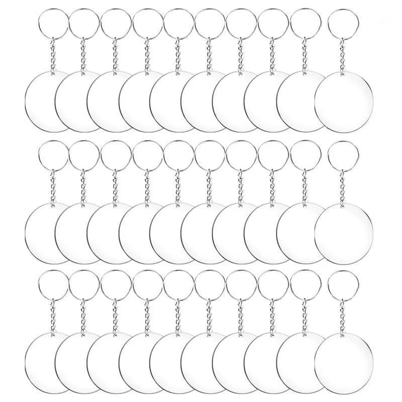 48/72/96pcs Acrylic Transparent Circle Discs Set Key Chains Clear Round Acrylic Keychain Blanks Keychain for DIY (Transparent)1