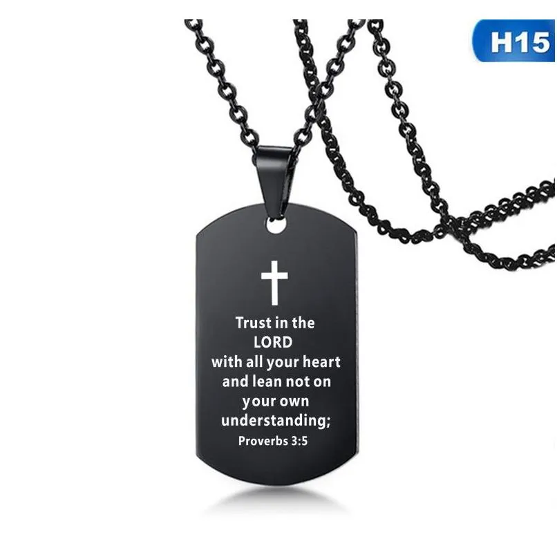 bible verse necklace cross stainless steel mens necklace dog tag pendant religious jewelry black for christian prayer gift