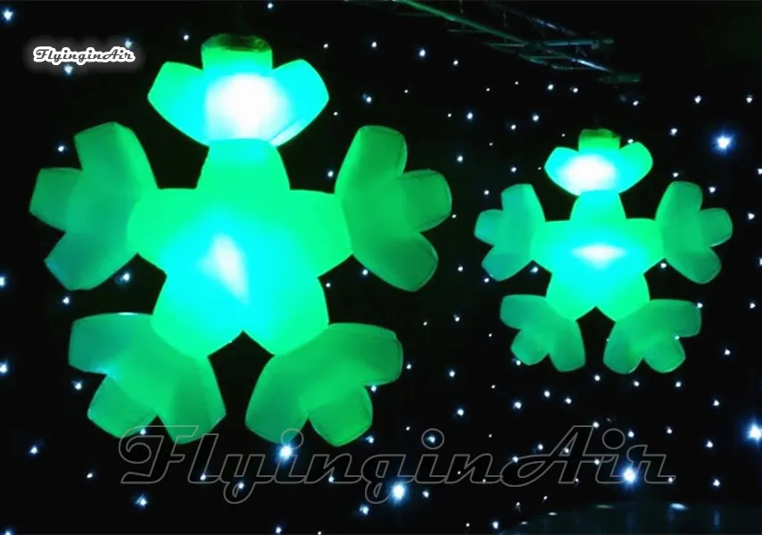 Personalized Hanging LED Inflatable Snowflake Balloon Lighting White Air Blown Winter Snow Model For Concert Party And Christmas Decoration