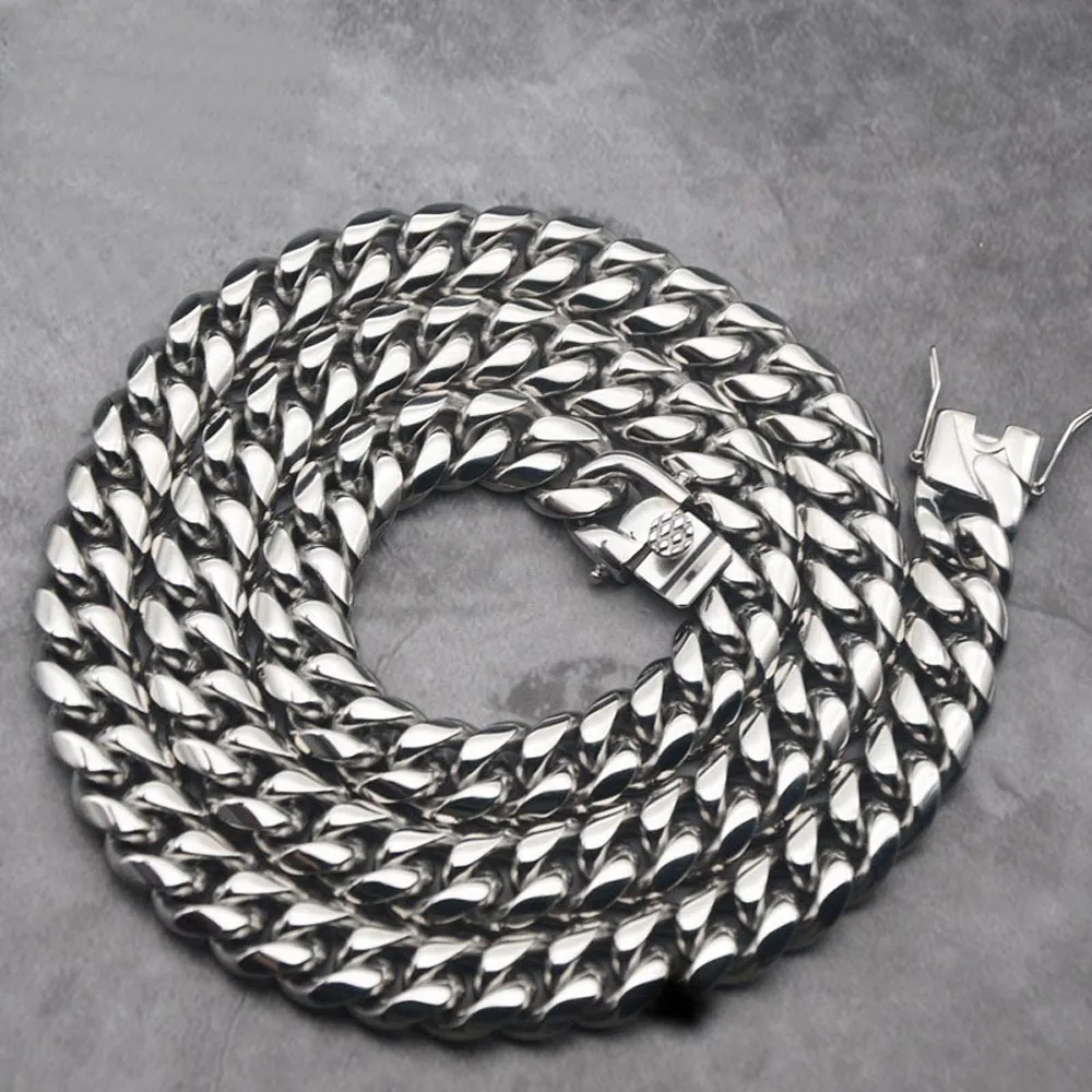 EC4Shop Heavy 316L Stainless Steel Cuban Curb Link Bracelet For Men - Polished Silver - 8.5 Inches