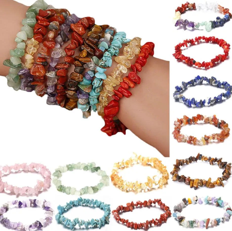 Moda Cura Pedra Natural Cristais De Pedra Chips Tourmaline Strand Bead Bracelete Mulheres Partido Jóias Bohemia Strand Braceletes 15 Cores