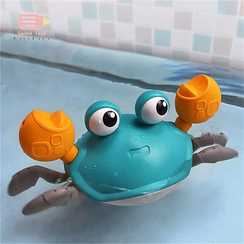 만화 아기 목욕 장난감 귀여운 수영 큰 크랩 케이블 걷는 욕조를 배우는 욕조 시계 장난감 어린이를위한 유아 물 고전 장난감 LJ201019