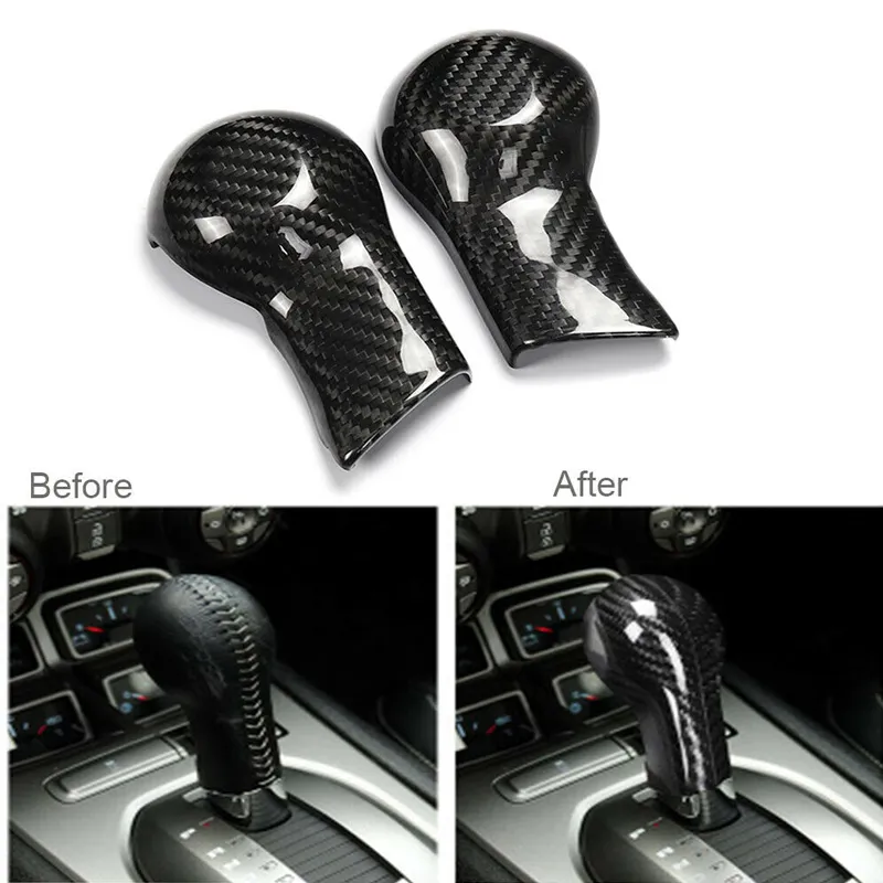 2x Car Gear Shift Knob Head Cover Dcoration Sticker Interior Accessories For Chevrolet Camaro 2010-15 Carbon Fiber