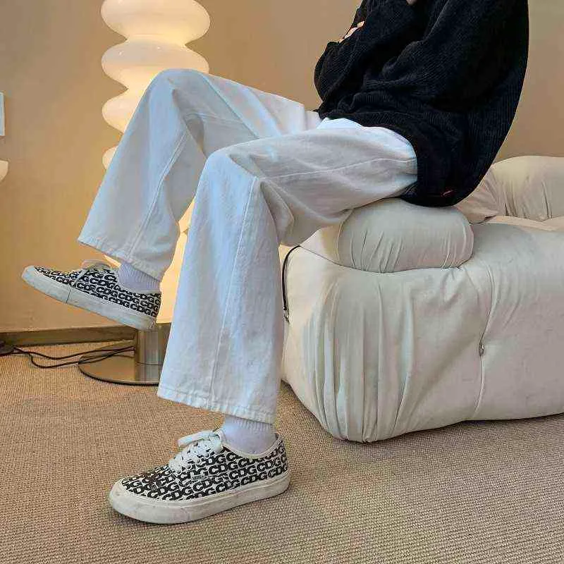 Корейская мода Гонконг стиль Roffian красивые джинсы мужские прямые свободные широкие брюки ноги осень новых случайный пол брюки G0104
