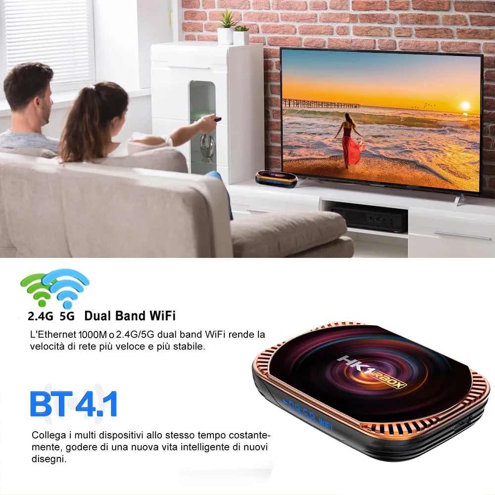 Boîtier Smart TV Android 10, 2.4G, 5GHz, Wifi, Bluetooth, 4 Go, 32