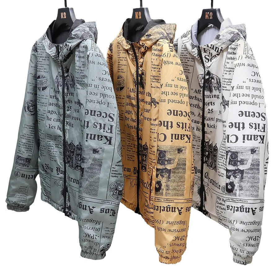 New Strewear On Both Sides Newspaper Printed Fashion Jacket Men