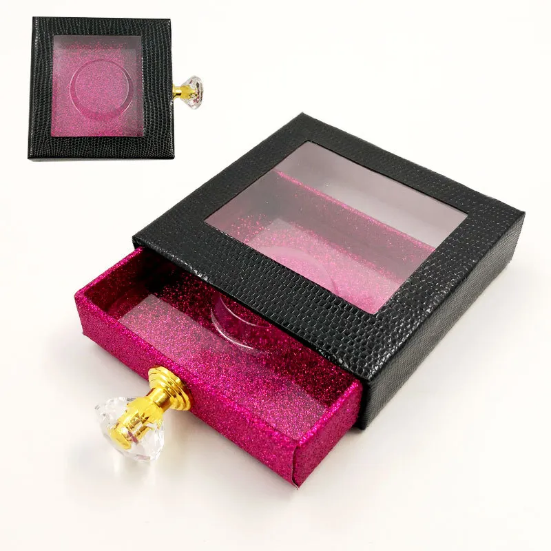 Crystal handle Square lash box alse Eyelash packaging box fake 3d mink lashes boxes faux cils strip diamond magnetic empty case