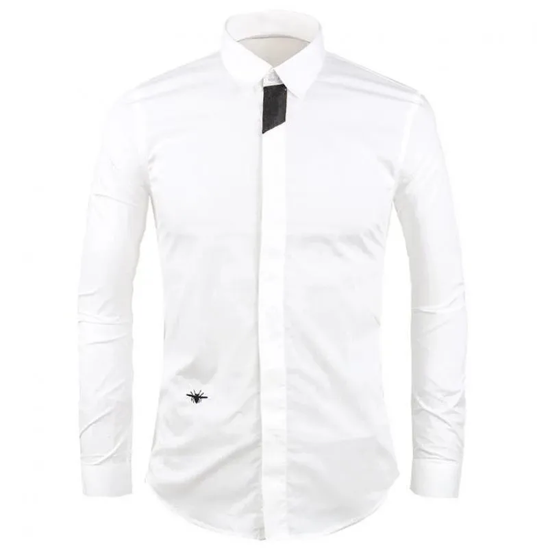 Nueva Camisa de hombre con bordado de abeja pequeña, informal, ajustada, de alta calidad, Camisa Masculina Chemise Homme, Camisa de moda para hombre M - 2XL 3XL