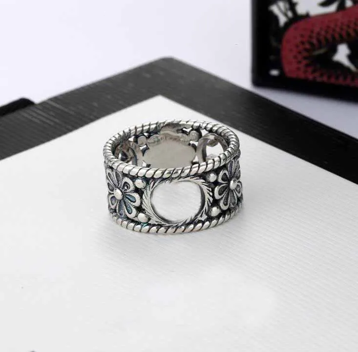 Mode charm smycken silver ring ihåliga bokstäver ring retro enkel hip hop punk ring party tillbehör gåva238o