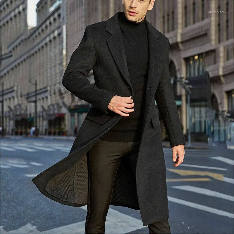 Chaquetas de hombre 2021 abrigo de lana de invierno para hombre secciones largas de ocio abrigos de lana Color puro moda Casual/abrigo1