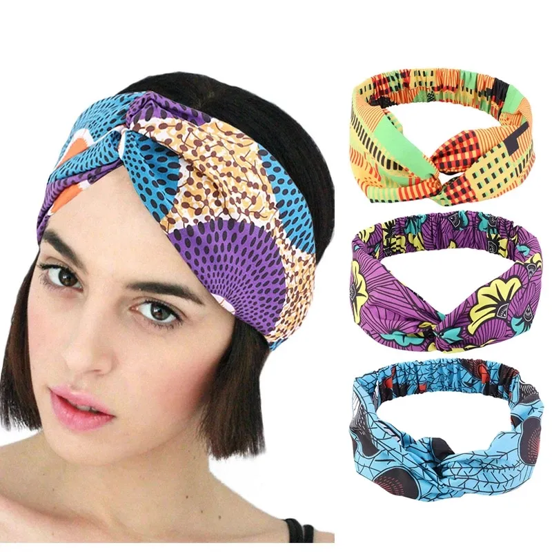 Ny stil afrikansk tryckt stretch bomull huvudband twist stil hårband hår wrap headwear turban damer hår tillbehör