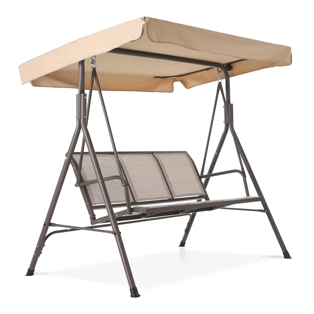 Waco Outdoor 3-Seat Patio Swing Banken met luifel, stalen frame Textleene-stoelen, Canopy Top Cover Glider Bench Chair for Garden
