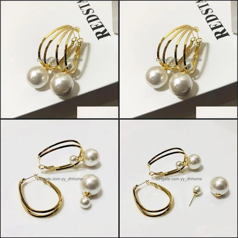 Hoop & Huggie Trendy Exquisite Big Pearl Round Earrings For Women High Quality Jewelry S925 Needle Variety Of Wearing Methods Party