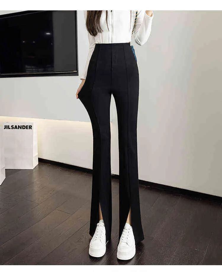Korean Fashion High Waist Black Flare Pants With Split Zipper