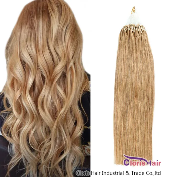 Loop Micro Ring Machine Made Remy Hair Extensions 100% Capelli umani Lisci Biondo chiaro europeo # 16 Micro Bead Links 16-22" 0,5 g/s 50 g/set