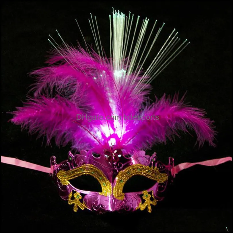 LED Halloween Party Flash Glowing Feather Mask Mardi Gras Masquerade Cosplay Venetian Masks Halloween Costumes Gift189N