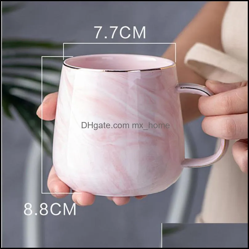 Luxury Marble Pattern Ceramic Mug Gold Plated With Handle Mugs Morning Milk Coffee Cup Pink Gray Couple Gift Household 1PCS