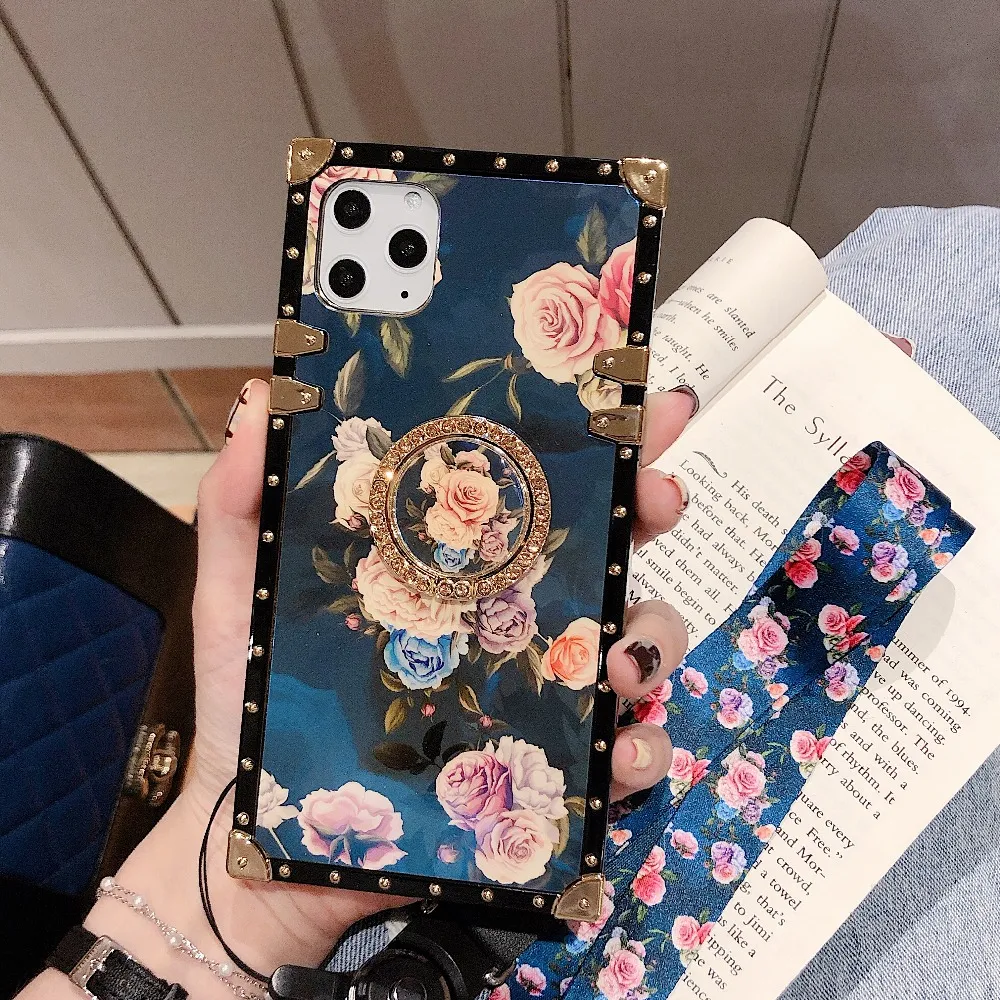 For Samsung Note10 Plus Note9 8 S10 Plus S10e S8 S9 A70 A50 A20 A30 M30 M20 Case Square Diamond Stand Blue Ray Rose Flower Cover (2)
