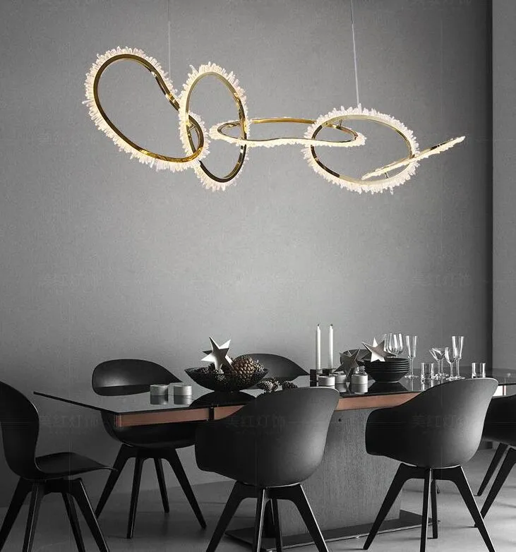 Lampadario a LED novità nordica Lampada a sospensione postmoderna in cristallo naturale Luce semplice Lampadario da pranzo di lusso per soggiorno