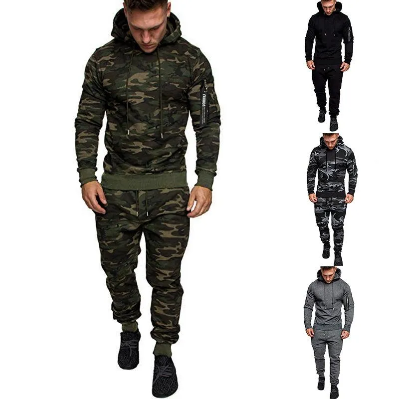 Survêtements pour hommes 2022 camouflage mode à manches longues deux pièces ensembles survêtement à capuche hommes sport sweats à capuche ensemble grande taille décontracté