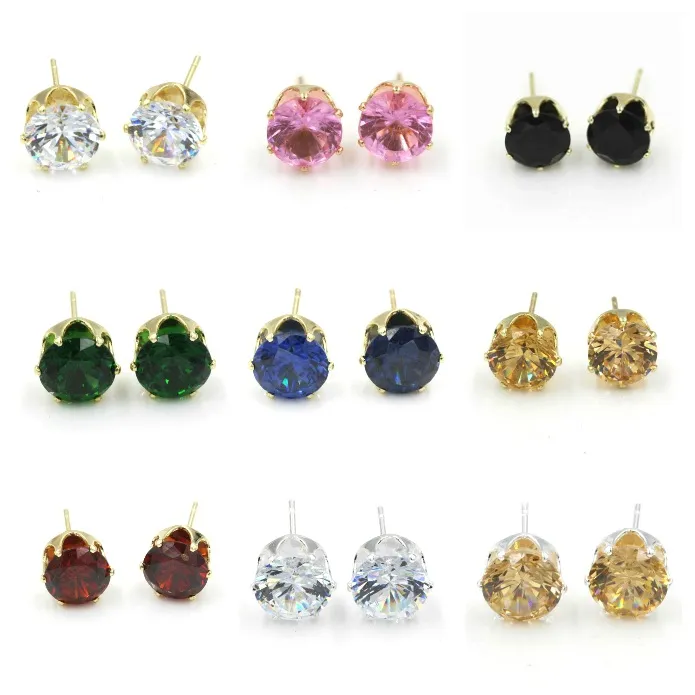 Stud Earrings Wholesale Fashion Round Favorite Design 8mm Gold Silver Plated Studded Candy Crystals Diamond Stud Earring For Women